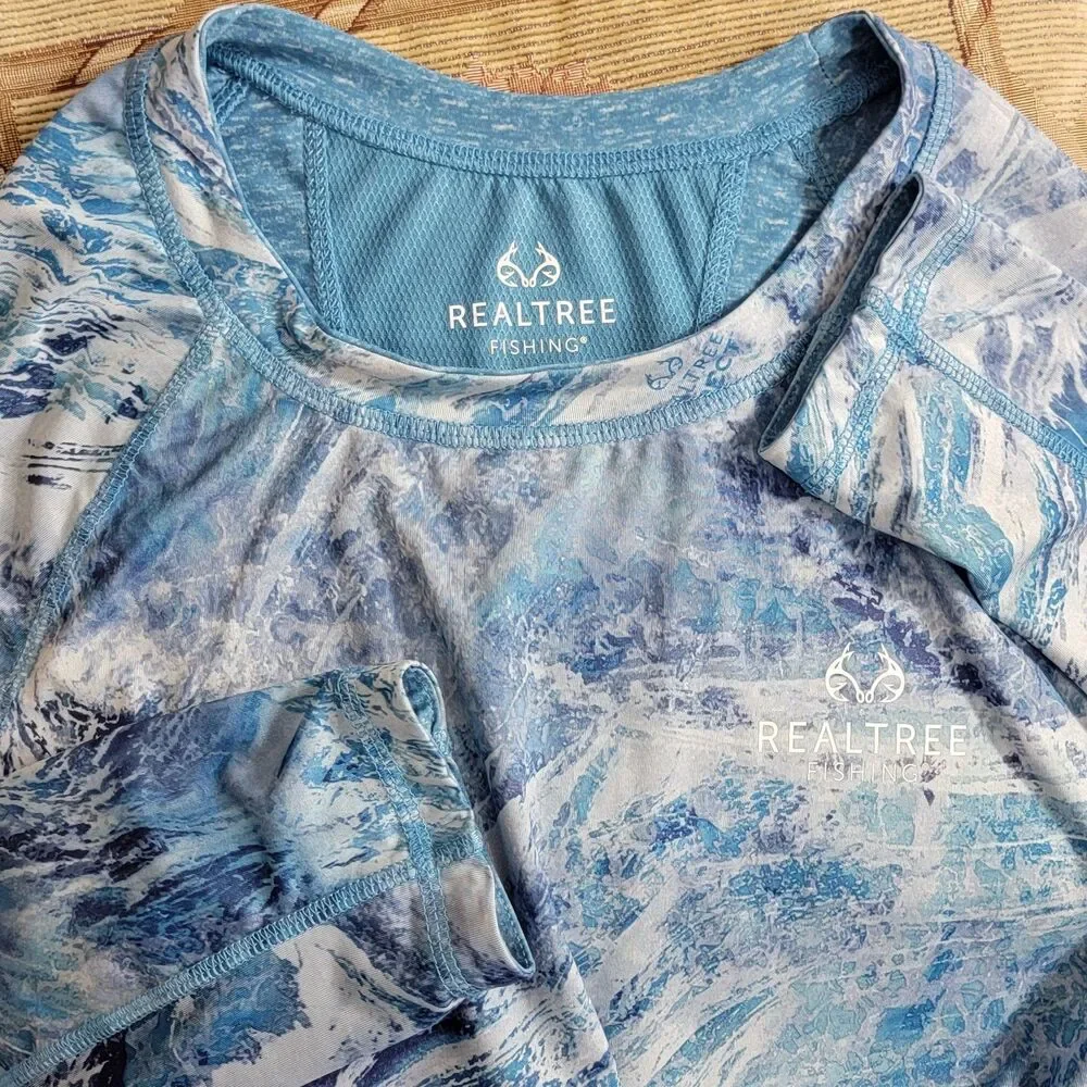 Realtree Fishing Shirt Mens XL Blue Wav3 Camo Waves Long Sleeve Performance - Picture 9 of 11